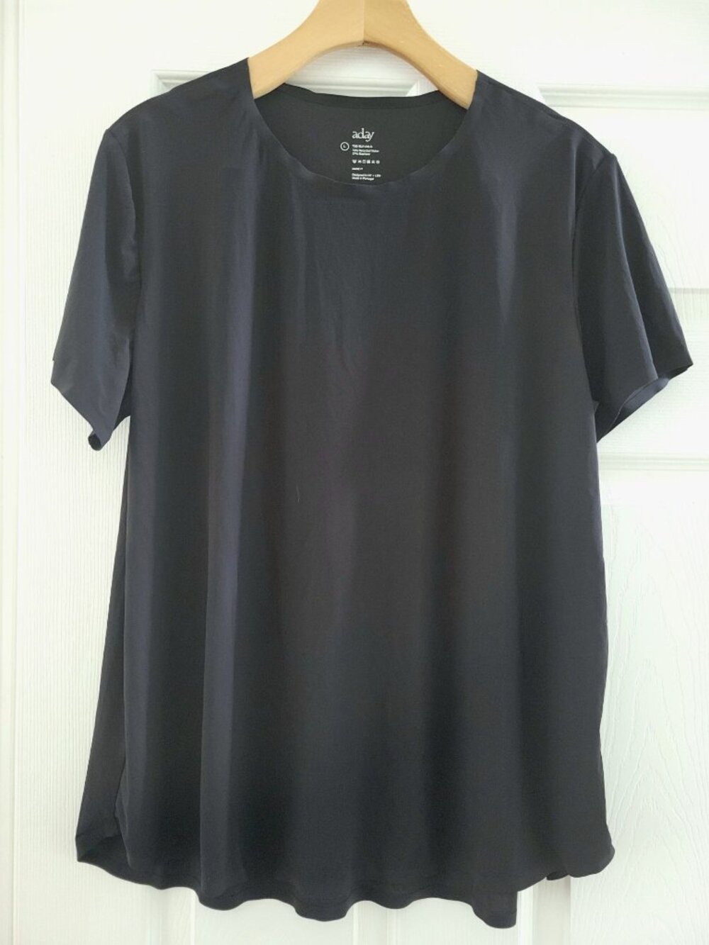 Aday Womens Black Made It Tee Shirt Pullover size L workout stretch tech silk